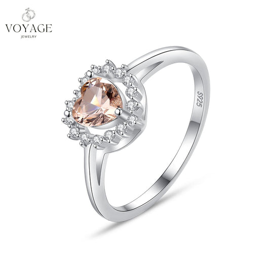 טבעת סילבר סטרלינג 925 בצורת לב עם יהלום זירקון מורגניט